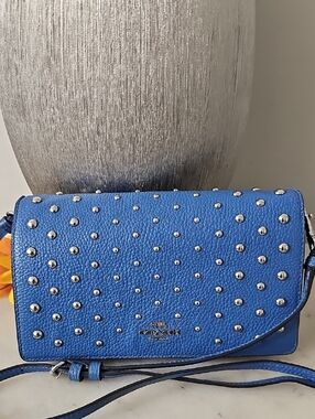 Coach Lapis Blue Ombré Rivets Fold Over Crossbody Bag